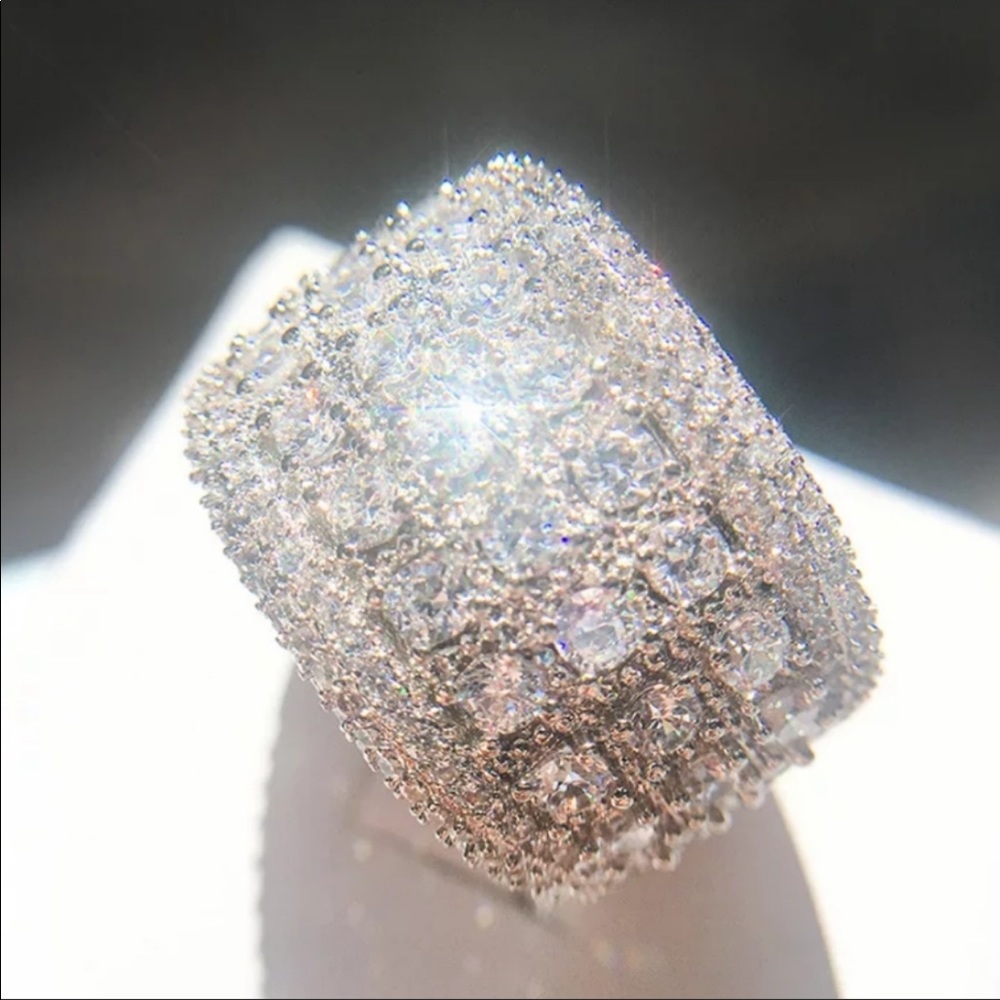 SILVER ROUND DIAMOND PAVE WIDE BAND RING - Picture 5 of 5
